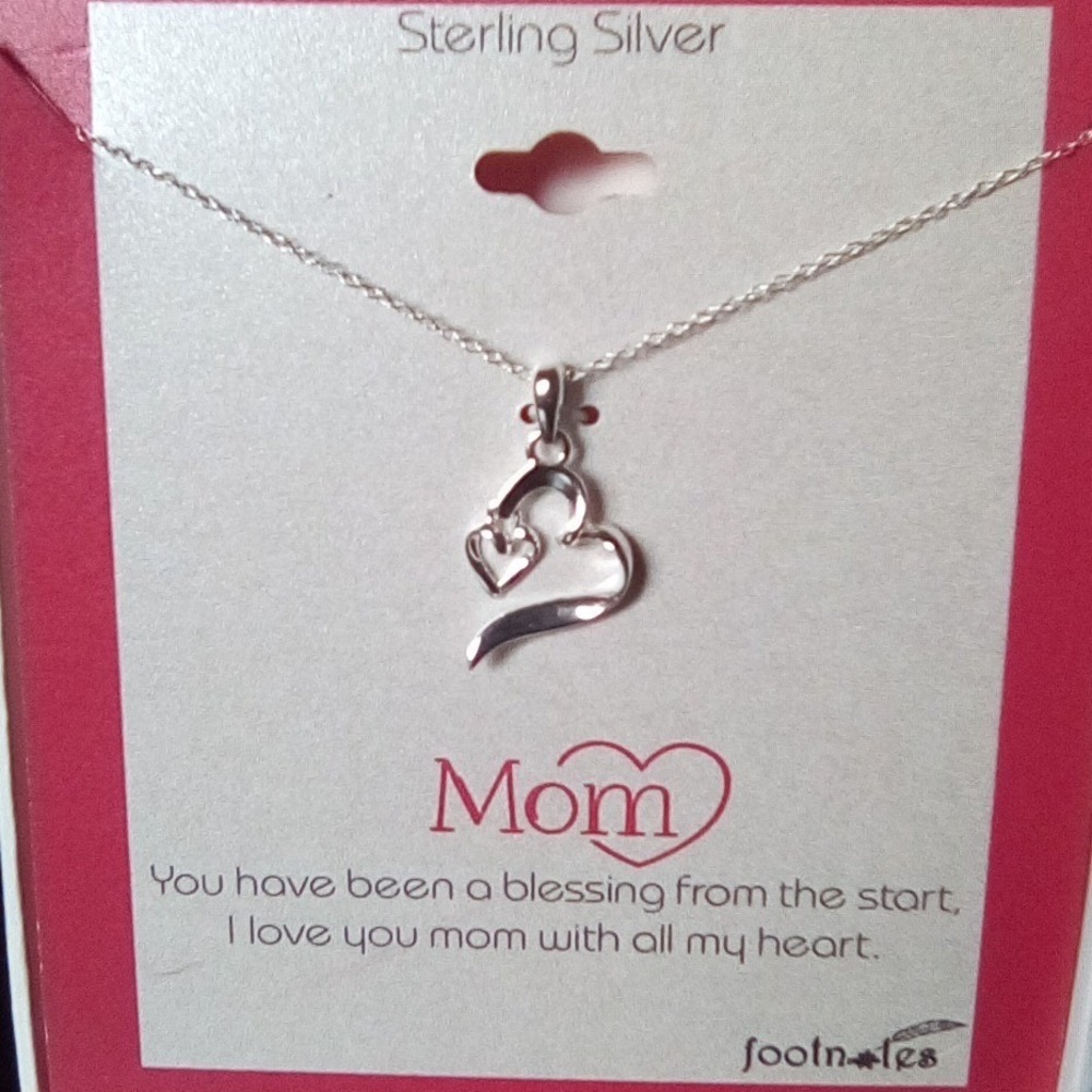 Sterling Silver Mom Heart Pendant Necklace Footnotes‎ Gift for Women